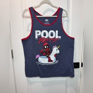 Marvel Deadpool men’s  Tank Top - Navy with Red Trim size XL unicorn pool party